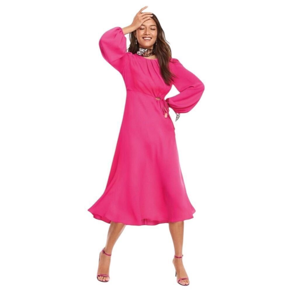 CAbi Delight Midi Dress Fuchsia Hot Pink Cutout Tie Waist Size Small #6578